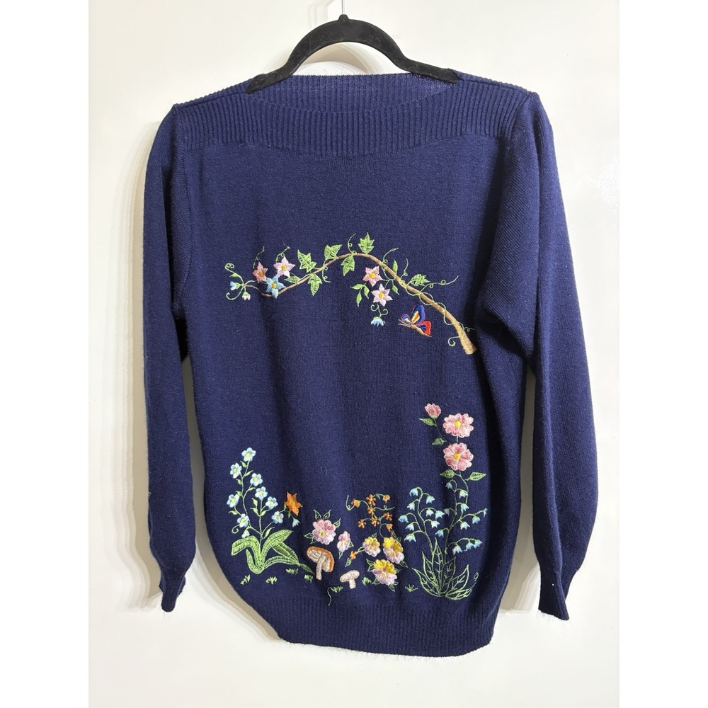Vintage 60s CYN LES Embroidered‎ Sweater Size M (44) Shirlee Floral Boat Neck